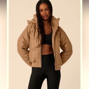 All faux Leather Boss Puffer Cinnamon Brown Small NWT